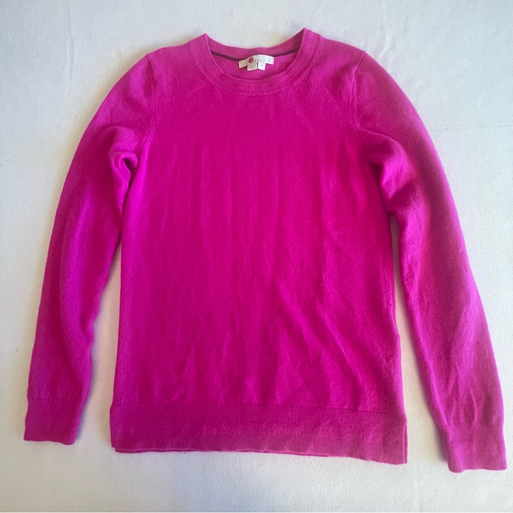 Boden 100% Cashmere Sweater S Hot Pink Classic Knit Pullover Luxury Barbiecore